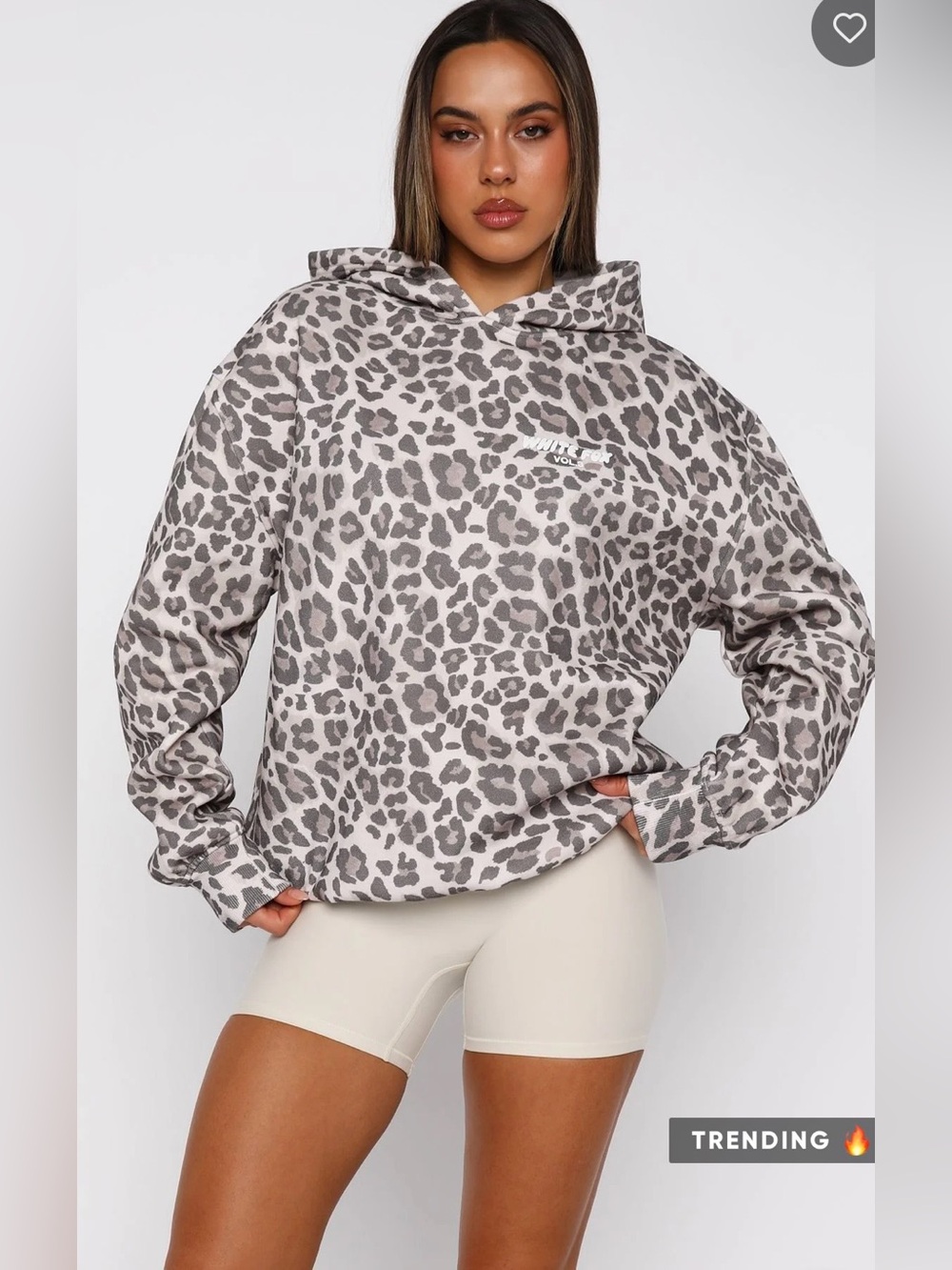 White Fox Offstage Printed Oversized Hoodie Leopard S/M NWT